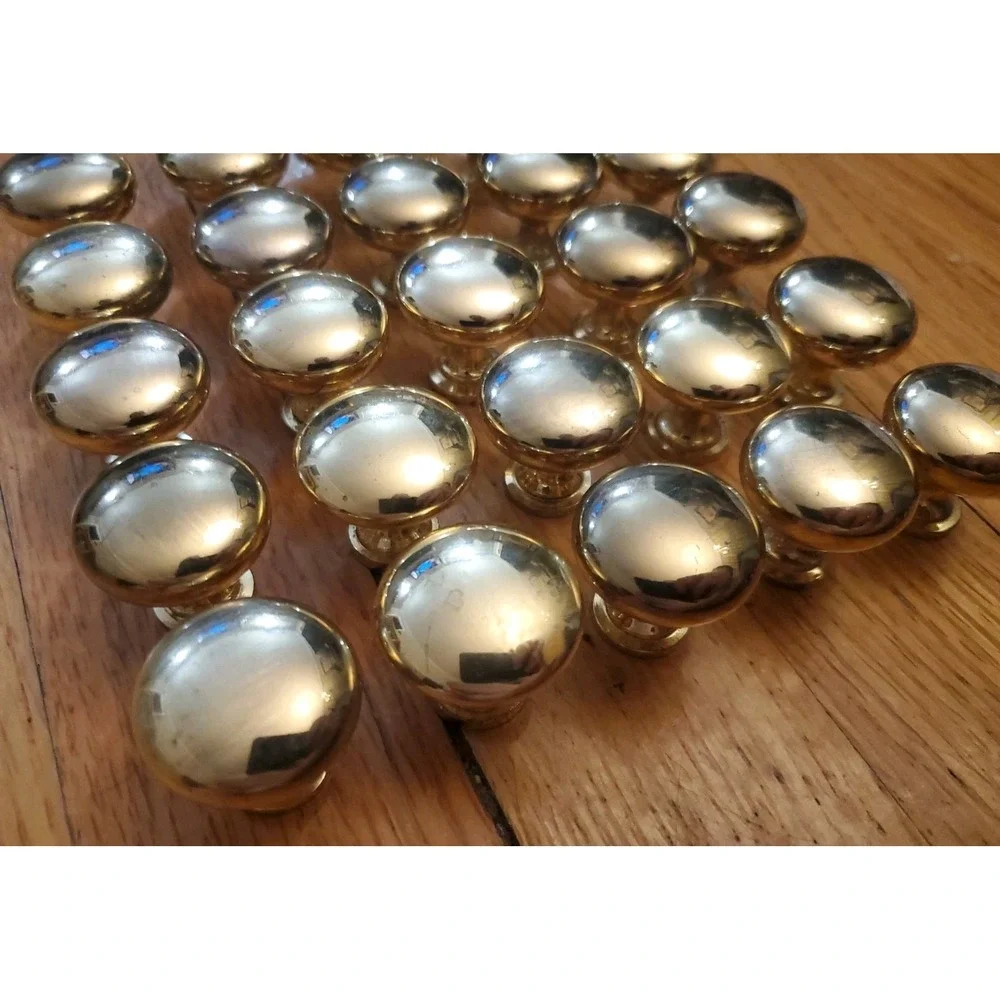Gold Tone Round Mushroom Style Drawer Cabinet Knobs 1 1/8